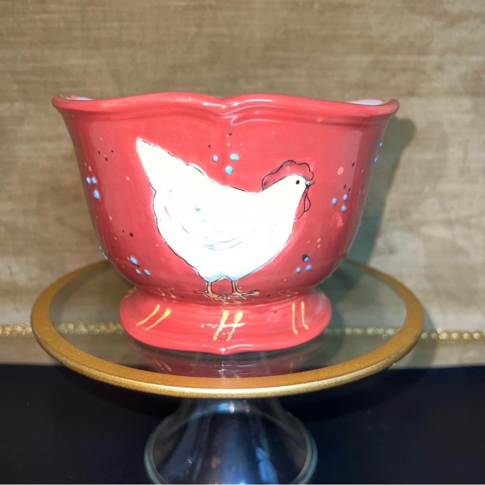 Certified International Patchwork Rooster Small Bowl Susan Winget White Red